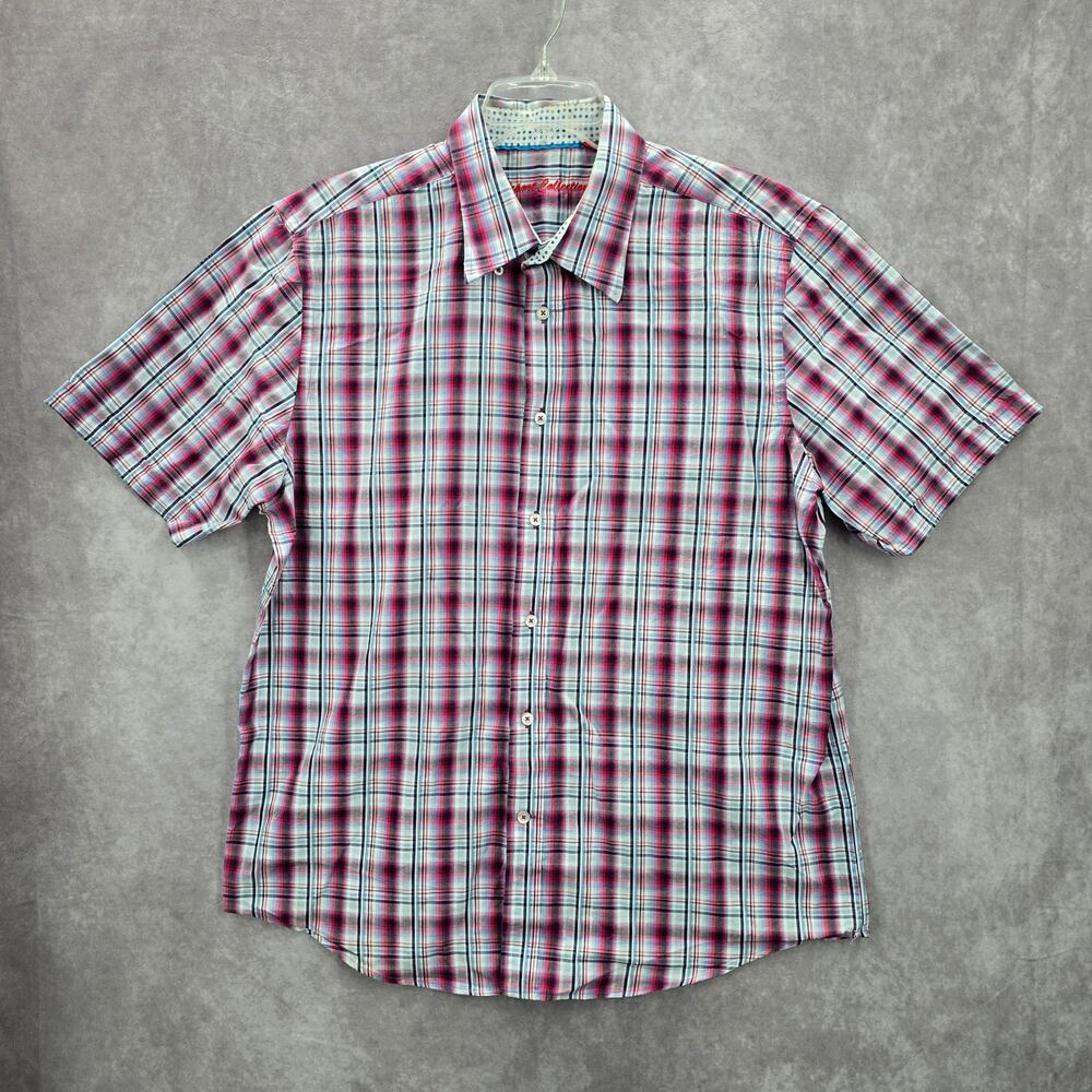 Report Collection Red Plaid Stripe Button Down Sh… - image 1